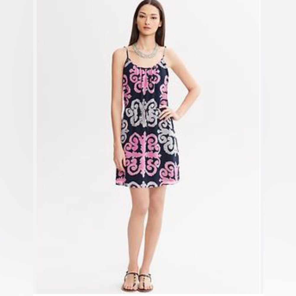 Banana Republic Milly Collection Pink and Navy Medallion Print Dress